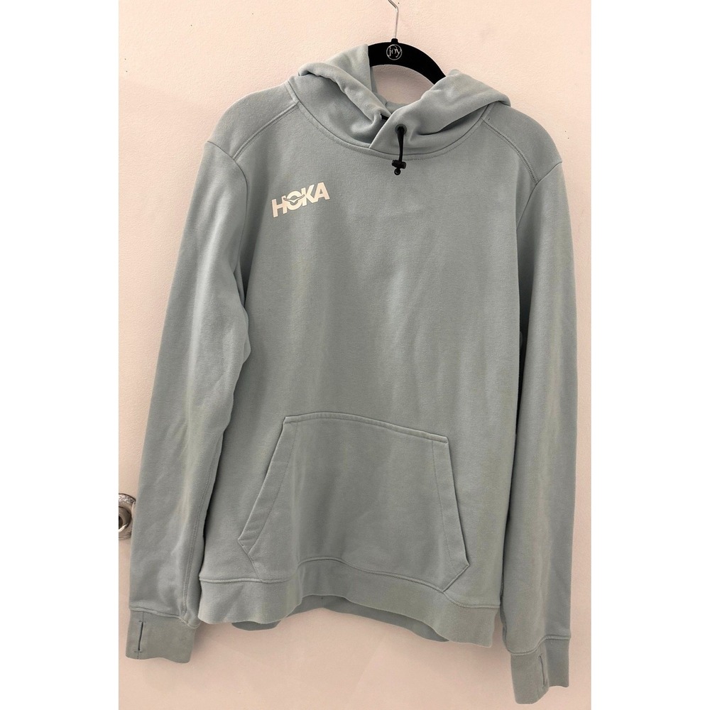 Hoka One One Blue PullOver Hooded Hoodie In Light Blue Size small Mens